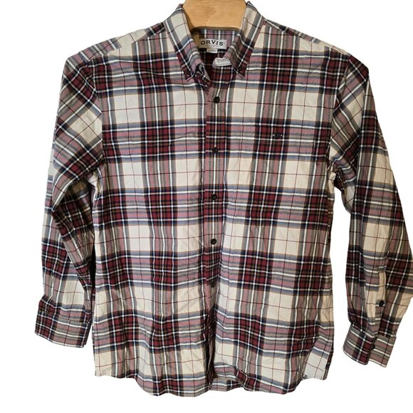 Orvis Button‎ Down Shirt Size Large Men's Long Sleeve Brown White Plaid - Picture 2 of 5